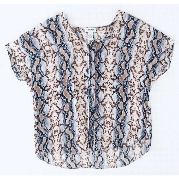 Carmen Marc Valvo | Snakeskin Print Top Womens SM Dolman Cold Shoulder Pullover - Picture 7 of 10